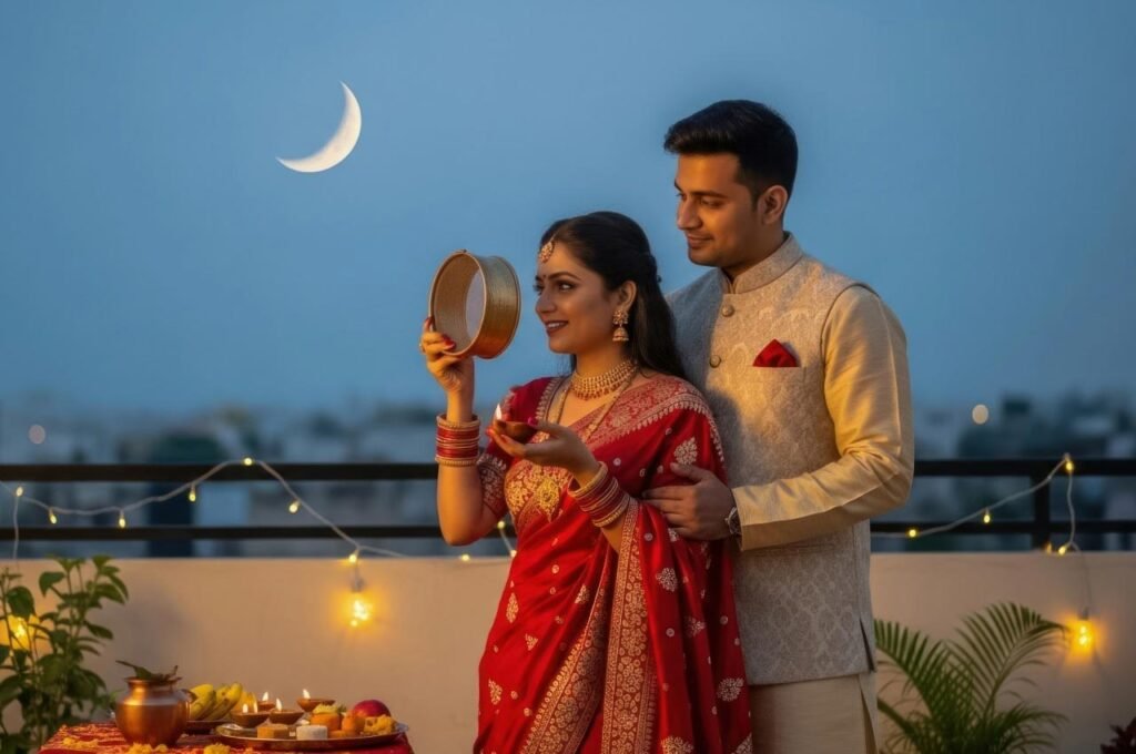 Husband keeping the Karwa Chauth fast with his wife